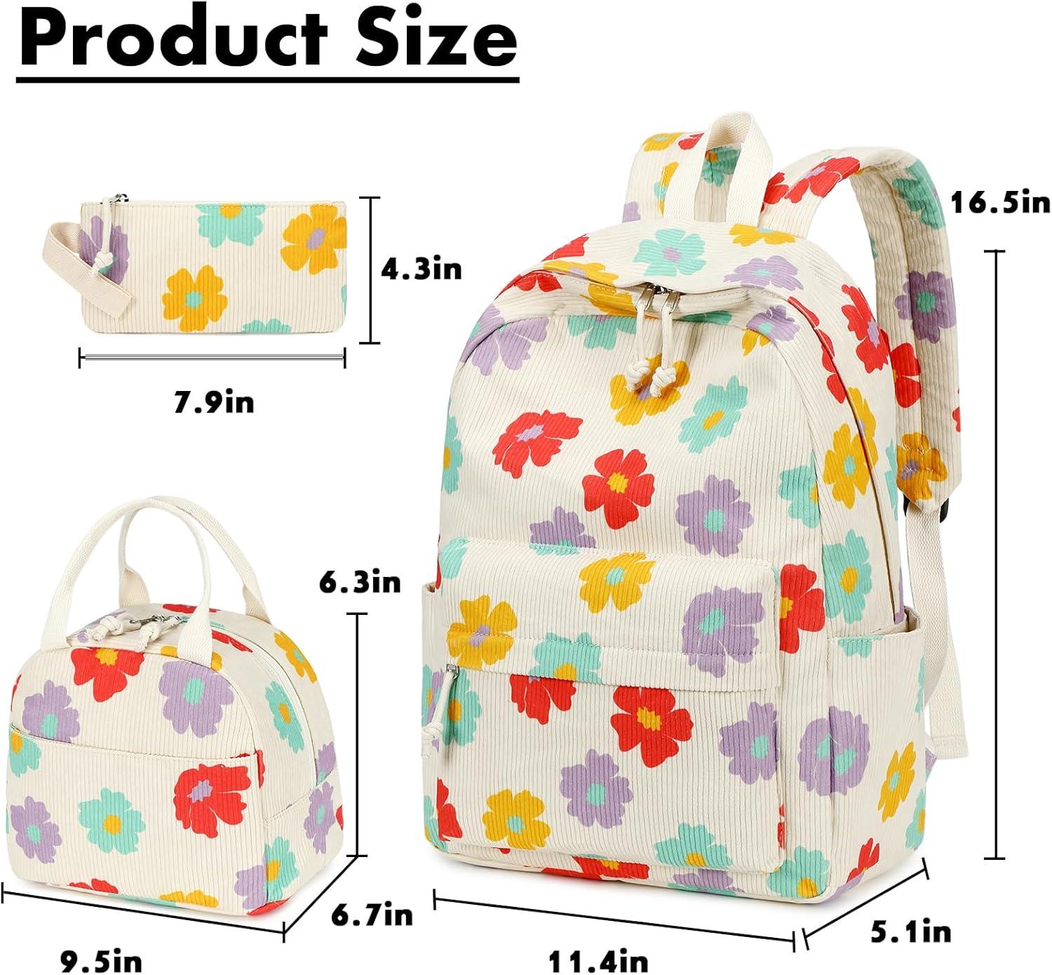 imageBluboon School Backpack Teens Girls Boys Kids School Book Bags with Lunch Box Pencil BagCorduroy Colorful Floret