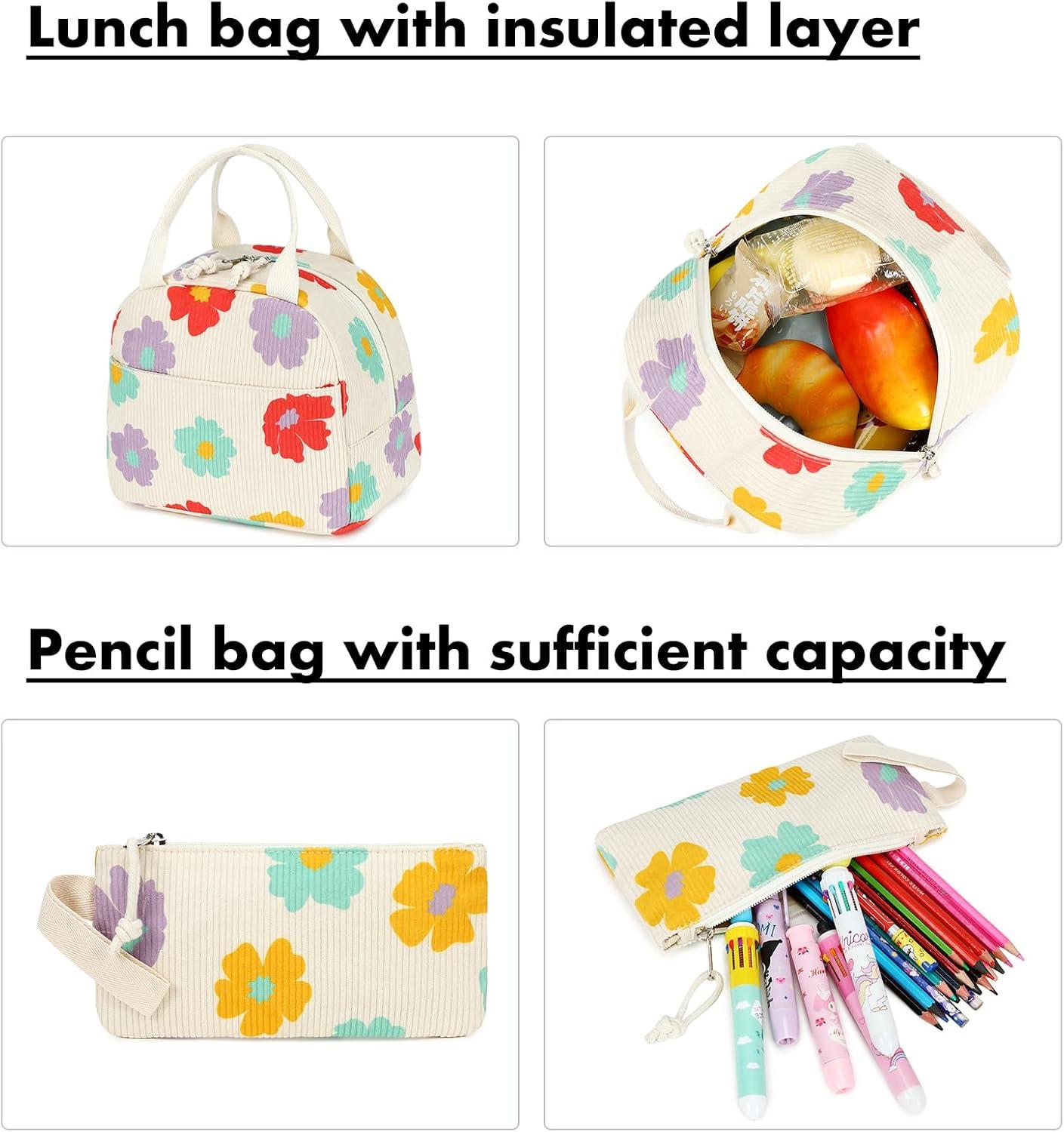 imageBluboon School Backpack Teens Girls Boys Kids School Book Bags with Lunch Box Pencil BagCorduroy Colorful Floret