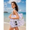 imageBeach Pool Bags Tote for Women Ladies Large Gym Tote Carry On Bag With Wet Compartment for Weekender Travel WaterproofBeige Flower Purple