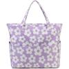 imageBeach Pool Bags Tote for Women Ladies Large Gym Tote Carry On Bag With Wet Compartment for Weekender Travel WaterproofBeige Flower Purple