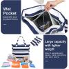 imageBeach Pool Bags Tote for Women Ladies Large Gym Tote Carry On Bag With Wet Compartment for Weekender Travel WaterproofBlue Stripe
