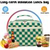 imageBluboon Insulated Lunch Bag for Girls ampamp Boys Corduroy School Lunch Box with Cooler ampamp Organizer Compartments LeakProof Lunch Tote for School Travel Corduroy Strawberries BeigeGreen white checked 2