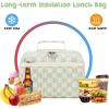 imageBluboon Kids Girls Lunch Bag Insulated Lunch Box for school Corduroy Lunch Cooler Organizer School Kids Lunch ToteGreen White Checked
