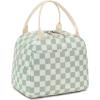 imageBluboon Lunch Box for Women Cute Lunch Bag Reusable Insulated Lunch Bags Large Capacity Lunchbox Cooler for Work Picnic or TravelLight green white grid