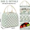 imageBluboon Lunch Box for Women Cute Lunch Bag Reusable Insulated Lunch Bags Large Capacity Lunchbox Cooler for Work Picnic or TravelLight green white grid