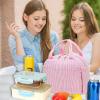imageBluboon Lunch Box for Women Cute Lunch Bag Reusable Insulated Lunch Bags Large Capacity Lunchbox Cooler for Work Picnic or TravelPink White Vertical Stripes