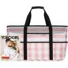 imageBluboon Mesh Beach Bag Toy Tote Bag for Family Pool Oversized 22 inches Grocery Shopping Bag with Waterproof Cell Phone Pocket and Sandproof Bottom Pink White Stripe