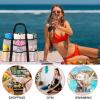 imageBluboon Mesh Beach Bag Toy Tote Bag for Family Pool Oversized 22 inches Grocery Shopping Bag with Waterproof Cell Phone Pocket and Sandproof Bottom Pink White Stripe