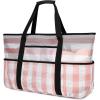 imageBluboon Mesh Beach Bag Toy Tote Bag for Family Pool Oversized 22 inches Grocery Shopping Bag with Waterproof Cell Phone Pocket and Sandproof Bottom Pink White Stripe