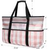 imageBluboon Mesh Beach Bag Toy Tote Bag for Family Pool Oversized 22 inches Grocery Shopping Bag with Waterproof Cell Phone Pocket and Sandproof Bottom Pink White Stripe