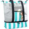 imageBluboon Mesh Beach Tote Bag with Cooler Compartment Insulated Detachable Picnic Bag with Zipper and Pocket Pool Bag for WomenA Turquoise