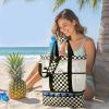 imageBluboon Mesh Beach Tote Bag with Cooler Compartment Insulated Detachable Picnic Bag with Zipper and Pocket Pool Bag for WomenAblack and White Grid