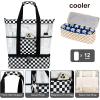 imageBluboon Mesh Beach Tote Bag with Cooler Compartment Insulated Detachable Picnic Bag with Zipper and Pocket Pool Bag for WomenAblack and White Grid