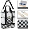 imageBluboon Mesh Beach Tote Bag with Cooler Compartment Insulated Detachable Picnic Bag with Zipper and Pocket Pool Bag for WomenAblack and White Grid