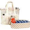 imageBluboon Mesh Beach Tote Bag with Cooler Compartment Insulated Detachable Picnic Bag with Zipper and Pocket Pool Bag for WomenAbrown White Grid
