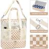 imageBluboon Mesh Beach Tote Bag with Cooler Compartment Insulated Detachable Picnic Bag with Zipper and Pocket Pool Bag for WomenAbrown White Grid