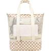 imageBluboon Mesh Beach Tote Bag with Cooler Compartment Insulated Detachable Picnic Bag with Zipper and Pocket Pool Bag for WomenAbrown White Grid