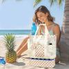 imageBluboon Mesh Beach Tote Bag with Cooler Compartment Insulated Detachable Picnic Bag with Zipper and Pocket Pool Bag for WomenAbrown White Grid