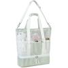 imageBluboon Mesh Beach Tote Bag with Cooler Compartment Insulated Detachable Picnic Bag with Zipper and Pocket Pool Bag for WomenAsage Green White Vertical Stripes