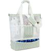 imageBluboon Mesh Beach Tote Bag with Cooler Compartment Insulated Detachable Picnic Bag with Zipper and Pocket Pool Bag for WomenAsage Green White Vertical Stripes