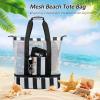 imageBluboon Mesh Beach Tote Bag with Cooler Compartment Insulated Detachable Picnic Bag with Zipper and Pocket Pool Bag for WomenBlack