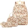 imageBluboon School Backpack Teens Girls Boys Kids School Book Bags with Lunch Box Pencil BagBeige Flower Brown Base