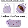 imageBluboon School Backpack Teens Girls Boys Kids School Book Bags with Lunch Box Pencil BagCorduroy Strawberry Purple