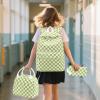 imageBluboon School Backpack Teens Girls Boys Kids School Book Bags with Lunch Box Pencil BagGreen and White Grid