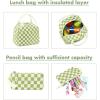 imageBluboon School Backpack Teens Girls Boys Kids School Book Bags with Lunch Box Pencil BagGreen and White Grid