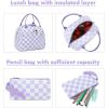 imageBluboon School Backpack Teens Girls Boys Kids School Book Bags with Lunch Box Pencil BagPurple and White Checkered