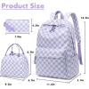 imageBluboon School Backpack Teens Girls Boys Kids School Book Bags with Lunch Box Pencil BagPurple and White Checkered