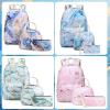 imageBluboon Teen Girls School Backpack Kids Bookbag Set with Lunch Box Pencil Case Travel Laptop Backpack Casual Daypacks Marble PinkBlueBluewhite