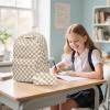 imageBluboon Teens Backpack Set Girls School Backpack Lunch Box Pencil Bags Student Bookbags 3 in 1Brown White Gird 2