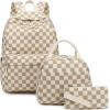 imageBluboon Teens Backpack Set Girls School Backpack Lunch Box Pencil Bags Student Bookbags 3 in 1Brown White Gird 2