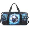 imageKids Duffle Bag for Boys Water Resistant Small Gym Bag Overnight Weekender Travel Tote with Shoe Compartment and Wet PocketBluepassion football
