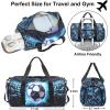 imageKids Duffle Bag for Boys Water Resistant Small Gym Bag Overnight Weekender Travel Tote with Shoe Compartment and Wet PocketBluepassion football