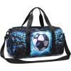 imageKids Duffle Bag for Boys Water Resistant Small Gym Bag Overnight Weekender Travel Tote with Shoe Compartment and Wet PocketBluepassion football