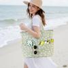 imageWaterproof Beach Tote Pool Bags for Women Ladies Extra Large Gym Tote Carry On Bag With Wet Compartment for Weekender TravelBeige Flower Green
