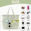 imageWaterproof Beach Tote Pool Bags for Women Ladies Extra Large Gym Tote Carry On Bag With Wet Compartment for Weekender TravelBeige Flower Green