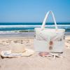 imageWaterproof Beach Tote Pool Bags for Women Ladies Extra Large Gym Tote Carry On Bag With Wet Compartment for Weekender TravelBeige Grid