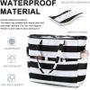 imageWaterproof Beach Tote Pool Bags for Women Ladies Extra Large Gym Tote Carry On Bag With Wet Compartment for Weekender TravelBlack Whitestripe