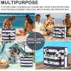 imageWaterproof Beach Tote Pool Bags for Women Ladies Extra Large Gym Tote Carry On Bag With Wet Compartment for Weekender TravelBlue Grey Stripes