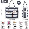 imageWaterproof Beach Tote Pool Bags for Women Ladies Extra Large Gym Tote Carry On Bag With Wet Compartment for Weekender TravelBlue Grey Stripes