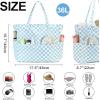 imageWaterproof Beach Tote Pool Bags for Women Ladies Extra Large Gym Tote Carry On Bag With Wet Compartment for Weekender TravelBlue White Checked