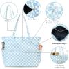 imageWaterproof Beach Tote Pool Bags for Women Ladies Extra Large Gym Tote Carry On Bag With Wet Compartment for Weekender TravelBlue White Checked