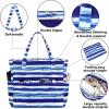 imageWaterproof Beach Tote Pool Bags for Women Ladies Extra Large Gym Tote Carry On Bag With Wet Compartment for Weekender TravelBlue White Stripes