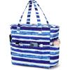 imageWaterproof Beach Tote Pool Bags for Women Ladies Extra Large Gym Tote Carry On Bag With Wet Compartment for Weekender TravelBlue White Stripes