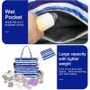 imageWaterproof Beach Tote Pool Bags for Women Ladies Extra Large Gym Tote Carry On Bag With Wet Compartment for Weekender TravelBlue White Stripes
