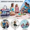 imageWaterproof Beach Tote Pool Bags for Women Ladies Extra Large Gym Tote Carry On Bag With Wet Compartment for Weekender TravelBlue and White Stripes