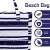 imageWaterproof Beach Tote Pool Bags for Women Ladies Extra Large Gym Tote Carry On Bag With Wet Compartment for Weekender TravelBlue and White Stripes